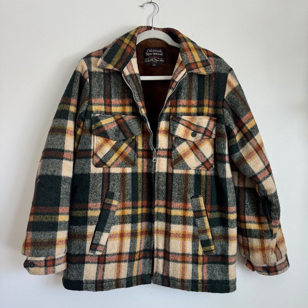 Vintage VTG 1970s Oakbrook Sportswear Wool Plaid Faux Fur Lined Jacket | Size S
